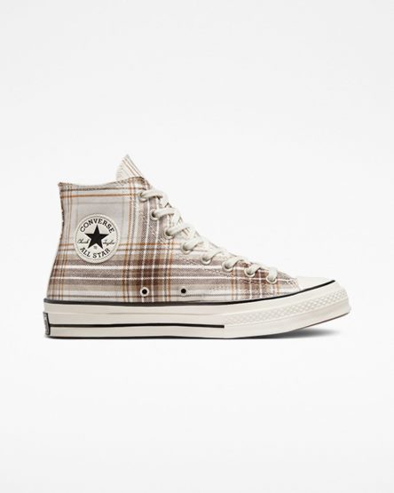 Tenis Converse Chuck 70 Tartan Cano Alto Feminino Bege Pretas | PT D019587